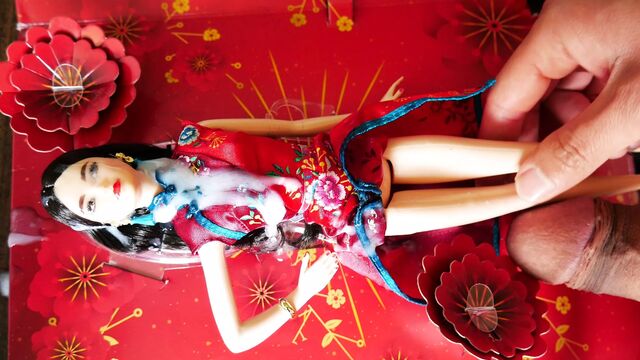 Chinese New Year Barbie in Cheongsam Satin Dress Cum Blasted