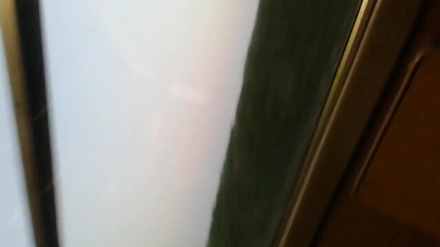 Couple fuck in empty train compartment.