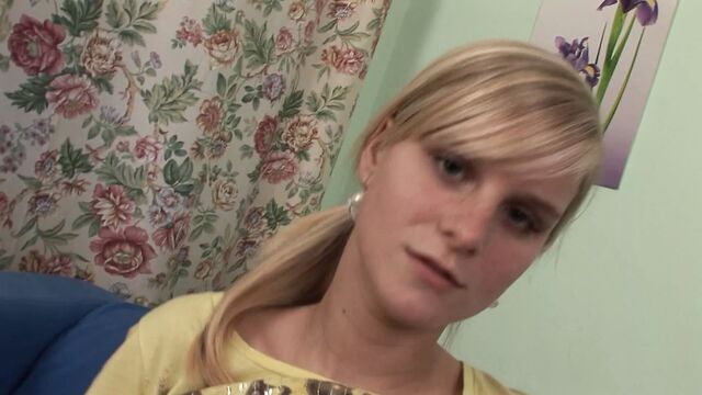 Blonde teen beauty lets me cum on her incredible huge tits