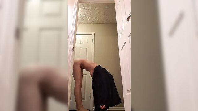 Fit girl doing handstands and showing off her big tits