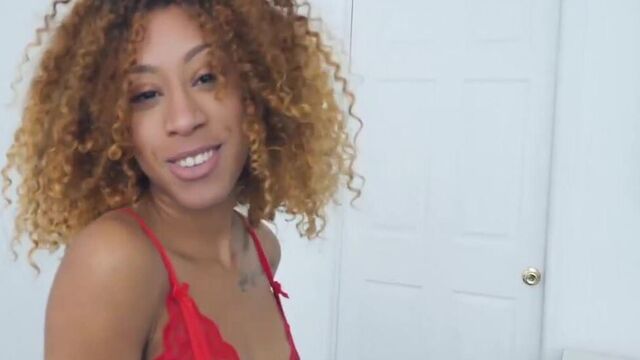 Skiny ebony Kendall Woods in sexy lingerie pounded hard