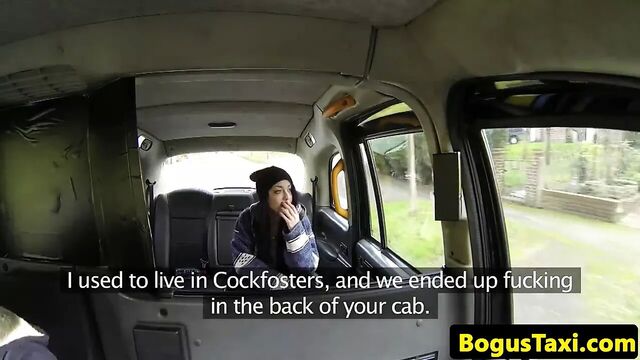 Deepthroating tattooed passenger creampied in taxi