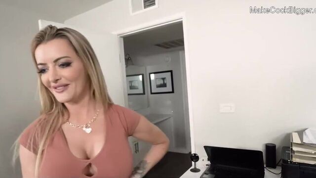 Hot big tits MILF blows big cock. Cum on face. Busty whore