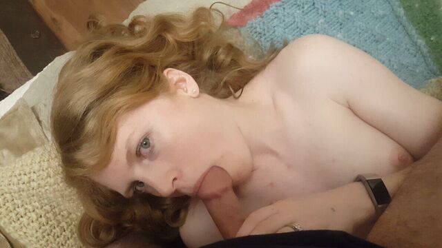 Amateur Redhead Cute Blowjob Under Desk with Facial