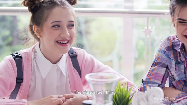 WOWGIRLS, Two Young Waitresses Seduced the Boy in the Cafe