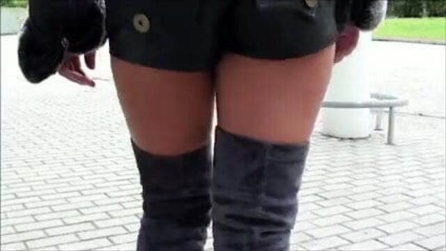 Julie skyhigh's sexy thigh high boots & leather mini short