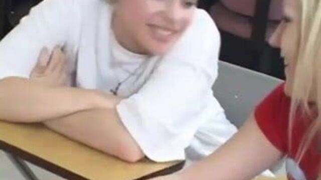 Cute teen schoolgirls inspecting each other's panties